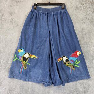 Southern Image Shorts Womens S Blue Chambray Wide Leg Embroidered Parrot Toucan
